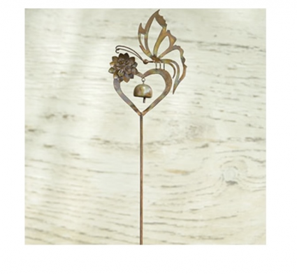 Butterflies on a Heart Garden Stake 35"H