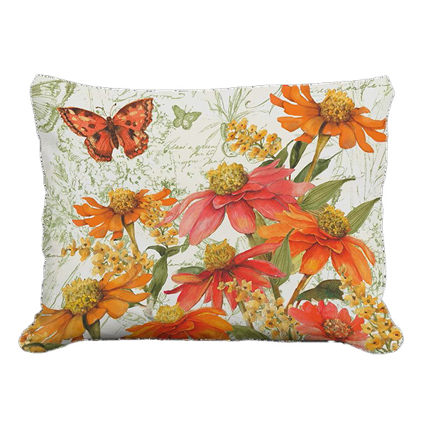 PILLOW, 19" X 24" ZINNIAS TOILE