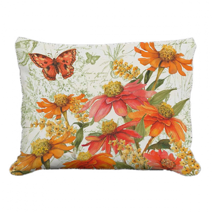 PILLOW, 19" X 24" ZINNIAS TOILE