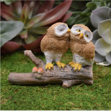 Fairy Garden Owl Lovers on a Log