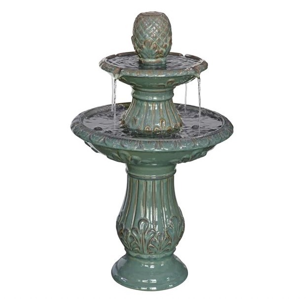 Blue Green Two Tier Birdbath Fountain 