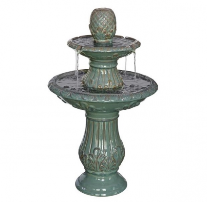 Blue Green Two Tier Birdbath Fountain 