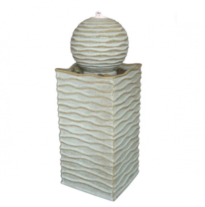 Antique White Tall Square Wave Fountain with Ball