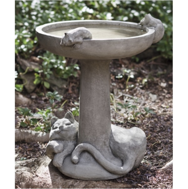 Cat Nap Concrete Birdbath