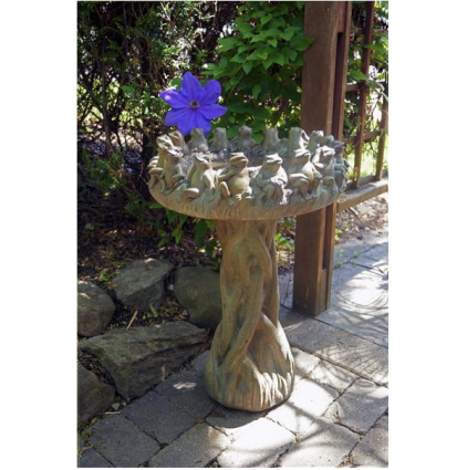 Ring of Frogs Concrete Birdbath