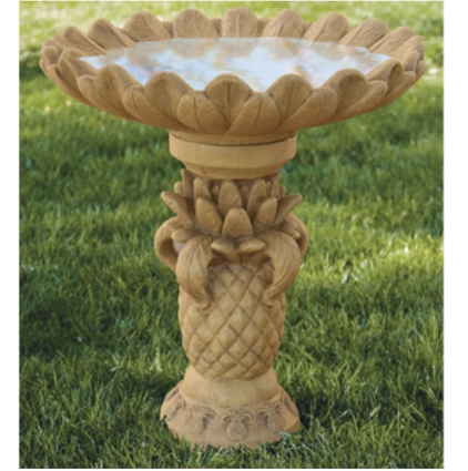 Pineapple Leaves Concrete Birdbath