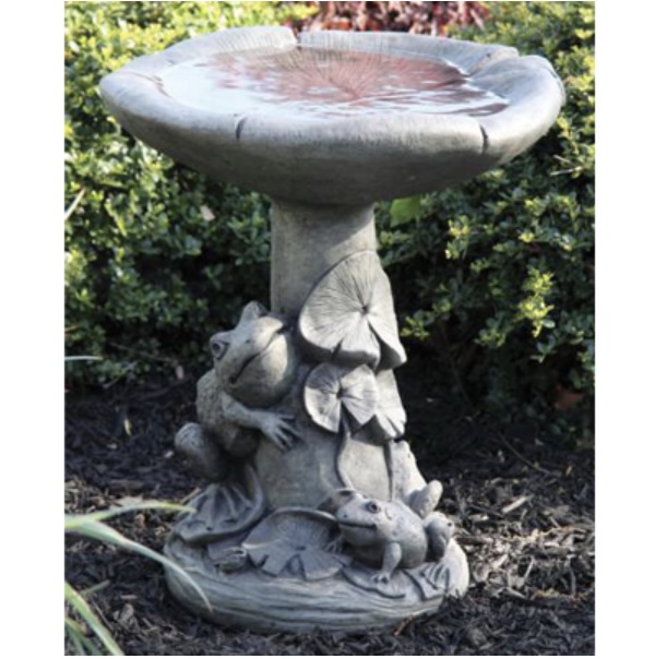 Frogs And Lilies Concrete Birdbath