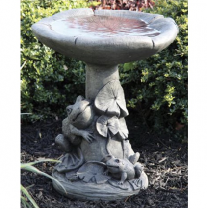 Frogs And Lilies Concrete Birdbath