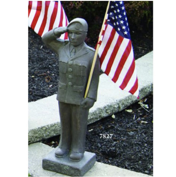 United States Army Soldier Memorial Statue Holding A Flag 27"