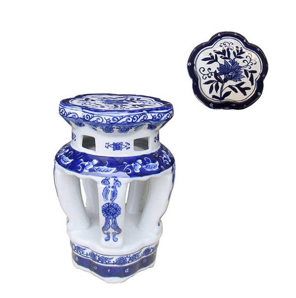 PLANT STAND, 11" PORCELAIN BL/WH