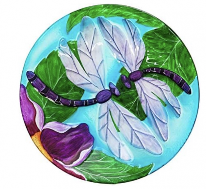 Garden Dragonfly Duo Solar Glass Birdbath