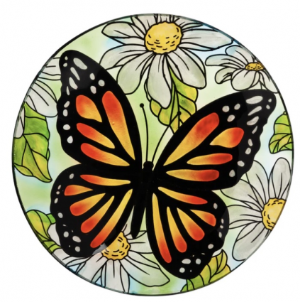 Glass Monarch Butterfly among Daisies with Stand