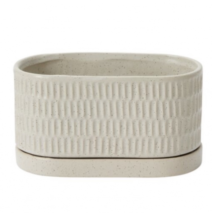 Off White Zelle Planter with Saucer 8"X4"X4.5"