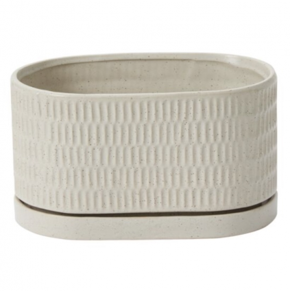 Off White Zelle Planter with Saucer 9"X5.5"X5" 