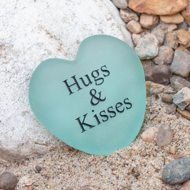 SEA GLASS HEART,2" HUGS & KISSES