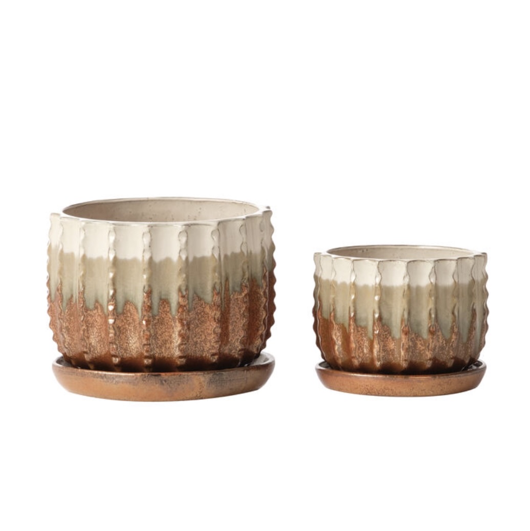 Tri Color Large Mezzo Planter w/ Attached Saucer 11"W