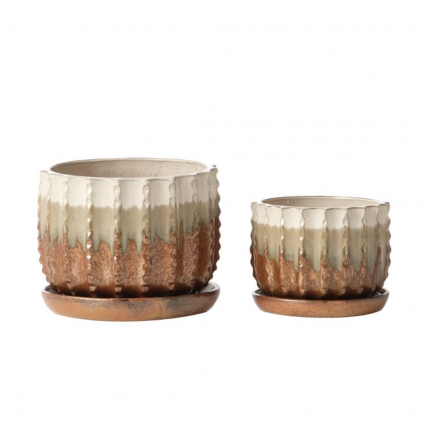 Tri Color Small Mezzo Planter w/ Attached Saucer 8.5"
