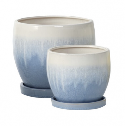 Nicola Blue Petits Pots w/attached saucer 6"