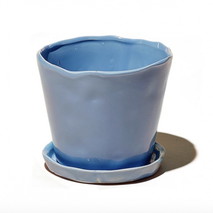 Periwinkle Tika Ceramic Pot & Saucer Set With Drainage