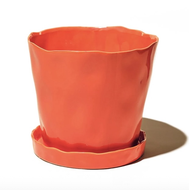 Orange Tika Ceramic Pot & Saucer Set With Drainage
