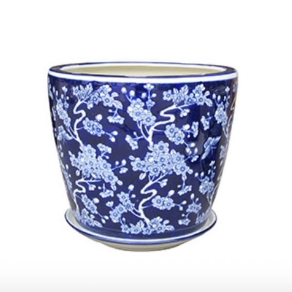 Blue & White Sakura Planter 12"