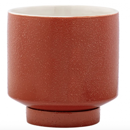 Dark Orange Planter with Saucer 6"H