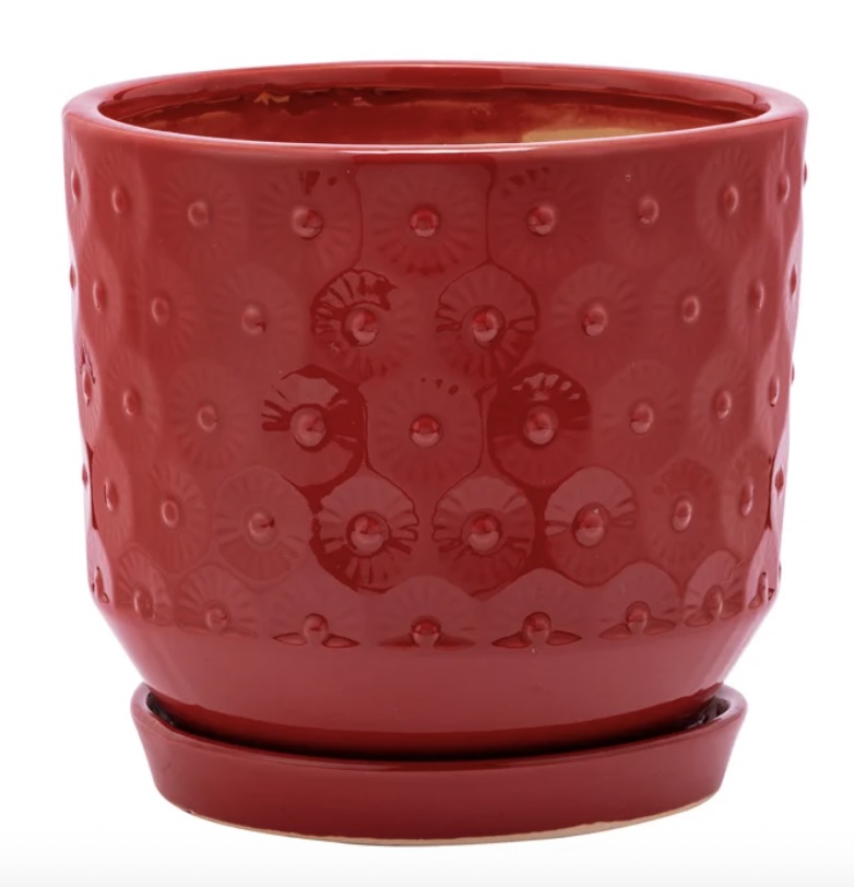 Red Prism Planter with Saucer 7"