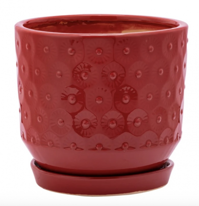 Red Prism Planter with Saucer 7"