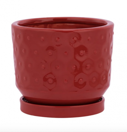 Red Prism Planter with Saucer 6.25"H
