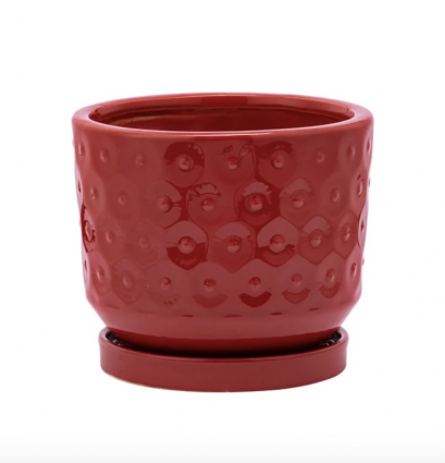 Red Prism Planter with Saucer 4.5"