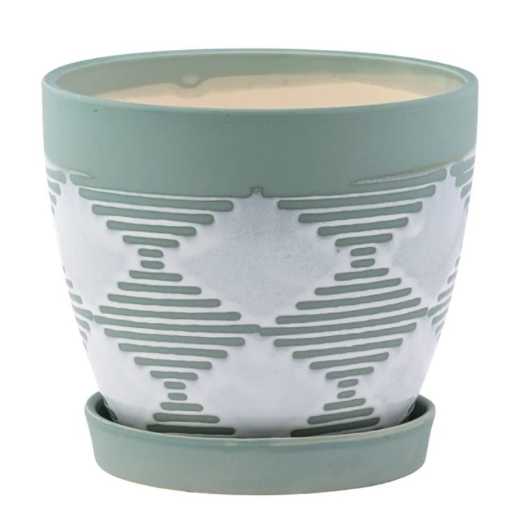 Argyle Plaid Pot with Saucer 6"