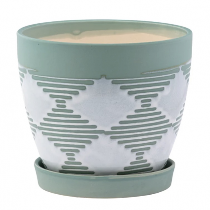 Argyle Plaid Pot with Saucer 6"