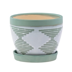 Argyle Plaid Pot with Saucer 4.5"