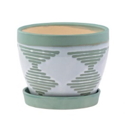 Argyle Plaid Pot with Saucer 4.5"