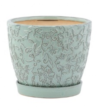 Blue Vine Pot with Saucer 6"