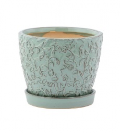 Blue Vine Pot with Saucer 4.5"