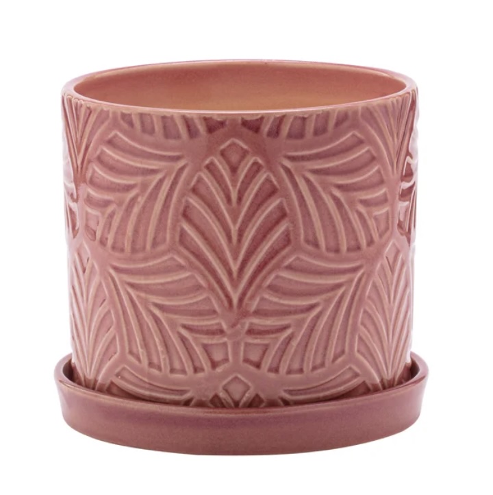 Pink Leaf Pot with Saucer 5.5"