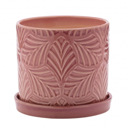 Pink Leaf Pot with Saucer 5.5"
