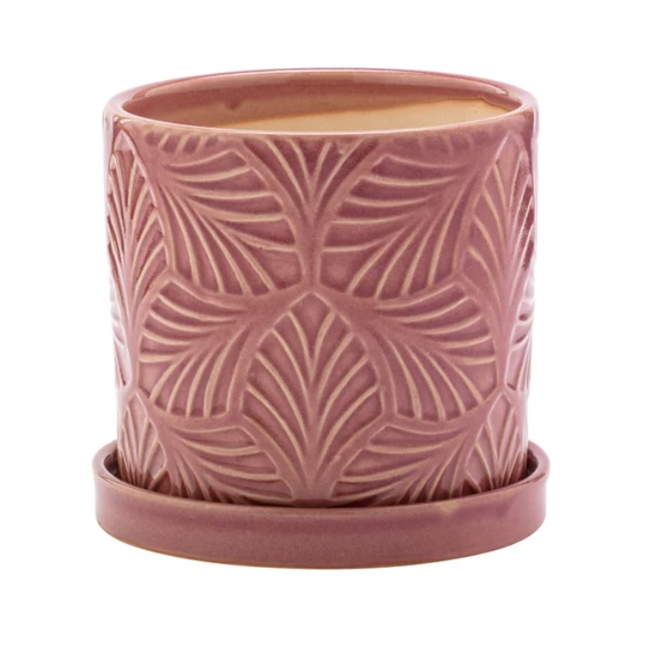 Pink Leaf Pot with Saucer 4.5"