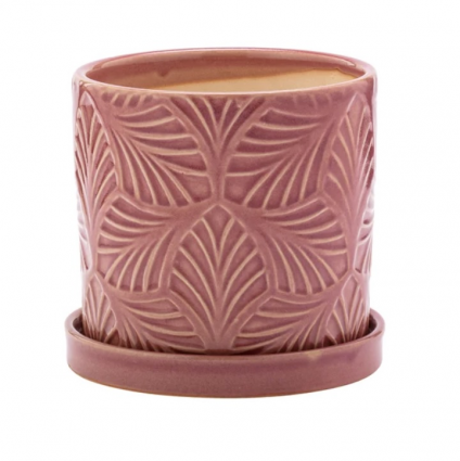 Pink Leaf Pot with Saucer 4.5"