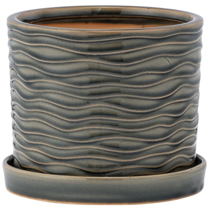 Large Sage Wave Pot with Saucer 5.75"