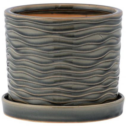 Large Sage Wave Pot with Saucer 5.75"