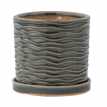 Sage Wave Pot with Saucer 4.5"