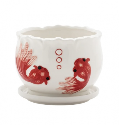 Large Goldfish Planter with Saucer 3.75" H 4.5" 