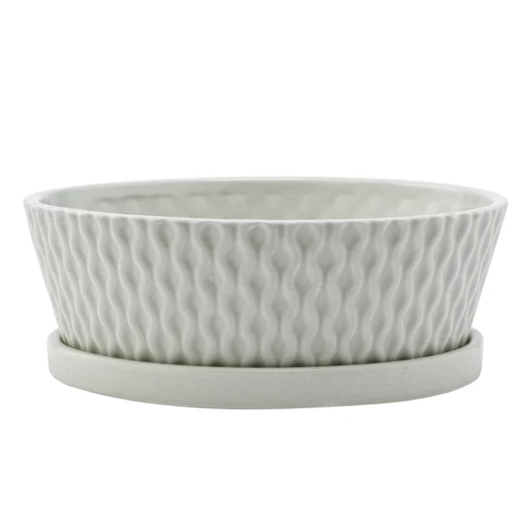 Large Gray Wavy Dishgarden with Saucer 10" X 3"H 
