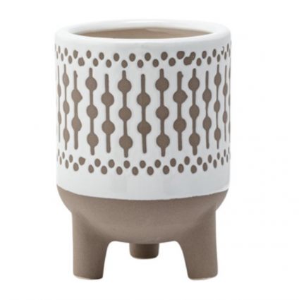 Large White Lattice Brown Footed Planter 4.75"