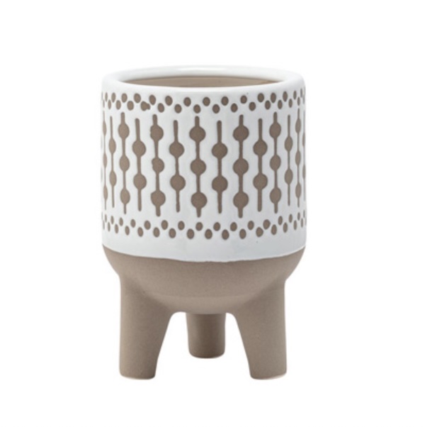 Small White Lattice Brown Footed Planter 4"