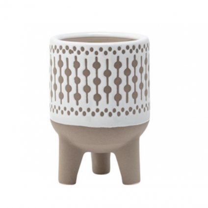Small White Lattice Brown Footed Planter 4"