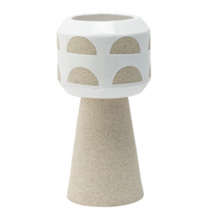 Large Semi-Circle White/Beige Pedestal 4.5"