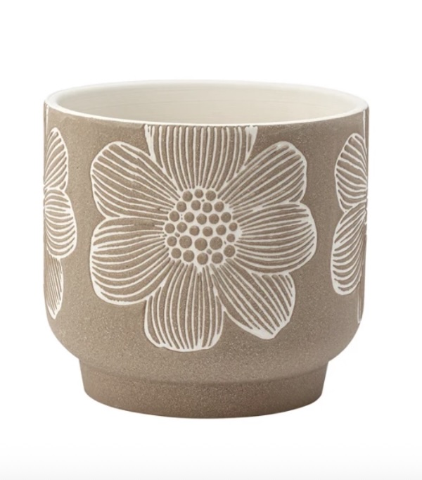 Brown Planter with White Flower 5.25"